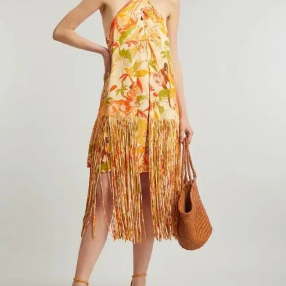 FARM Rio Floral Fringe Dress - Orange and Yellow